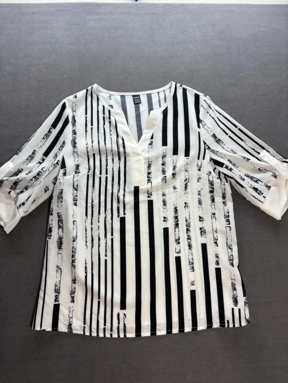 SHEIN Black & White Striped Split-Neck Tunic